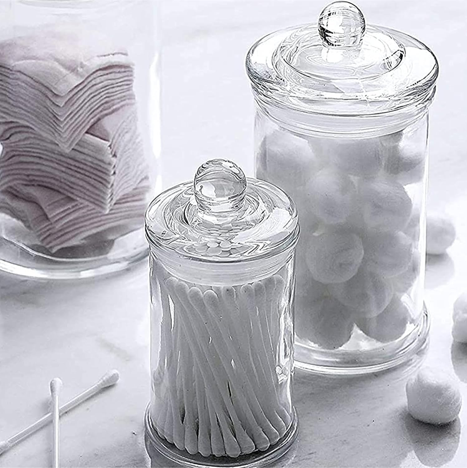 Set of 3 Bathroom Canisters - Storage Container Jars - Premium Glass Apothecary Jars with Lids - Small Glass Jars for Kitchen or Bathroom Storage - Decorative Crystal Containers - Graceland Home and Living -  