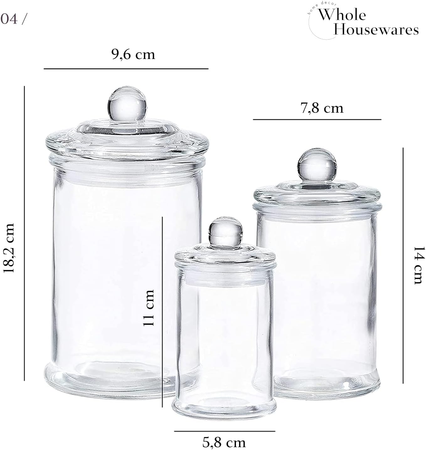 Set of 3 Bathroom Canisters - Storage Container Jars - Premium Glass Apothecary Jars with Lids - Small Glass Jars for Kitchen or Bathroom Storage - Decorative Crystal Containers - Graceland Home and Living -  