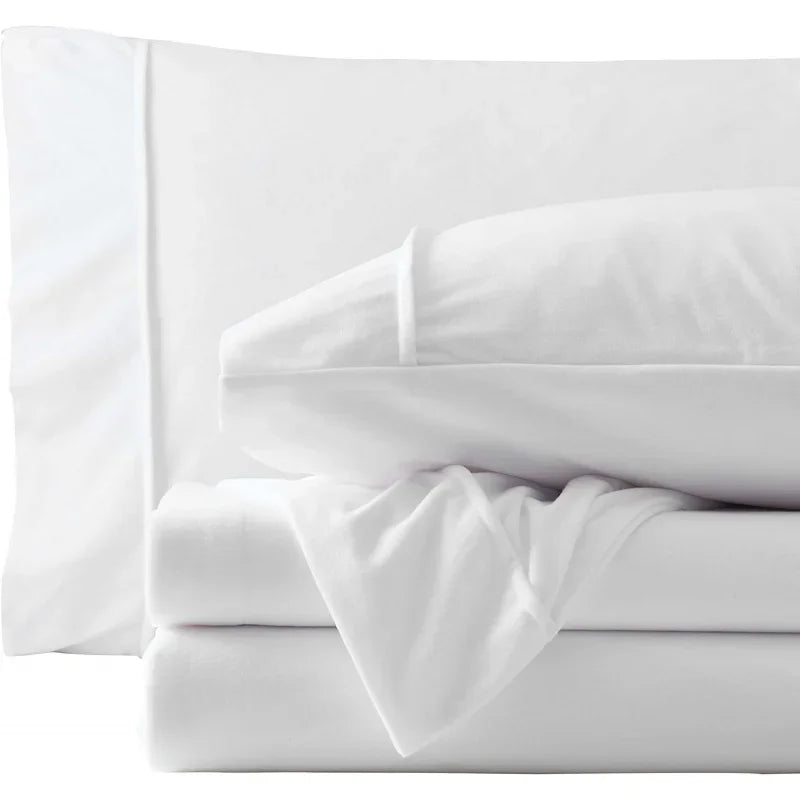 Flannel Sheets Warm and Cozy Deep Pocket Breathable All Season Bedding Set with Fitted, Flat and Pillowcases, Full, White