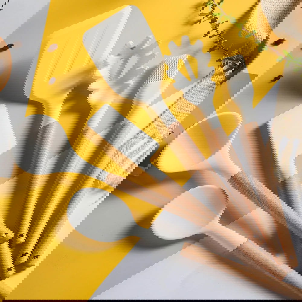 Silicone Cooking Utensils Set with Wooden Handle Non-stick Cookware - Graceland Home and Living -  