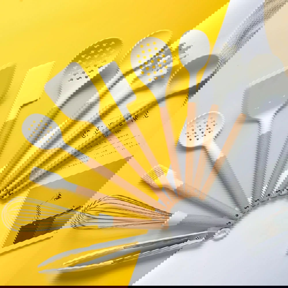 Silicone Cooking Utensils Set with Wooden Handle Non-stick Cookware - Graceland Home and Living -  