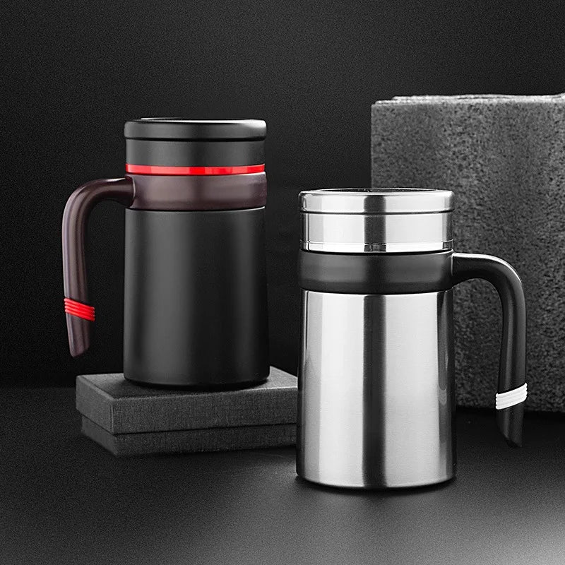 Temperature Display 500ML Thermos Coffee Mug With Filter Handle 304 Stainless Steel Insulated Vacuum - Graceland Home and Living -  