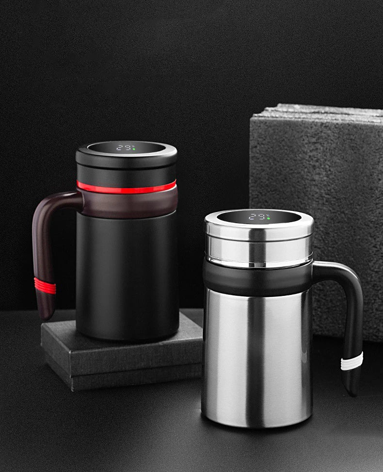 Temperature Display 500ML Thermos Coffee Mug With Filter Handle 304 Stainless Steel Insulated Vacuum - Graceland Home and Living -  