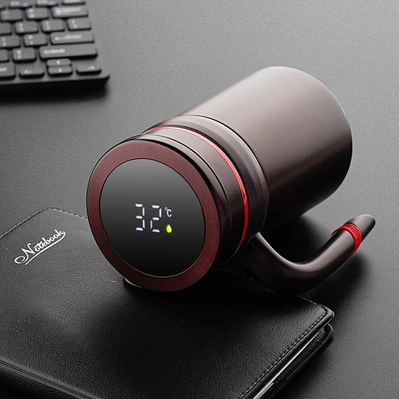 Temperature Display 500ML Thermos Coffee Mug With Filter Handle 304 Stainless Steel Insulated Vacuum - Graceland Home and Living -  