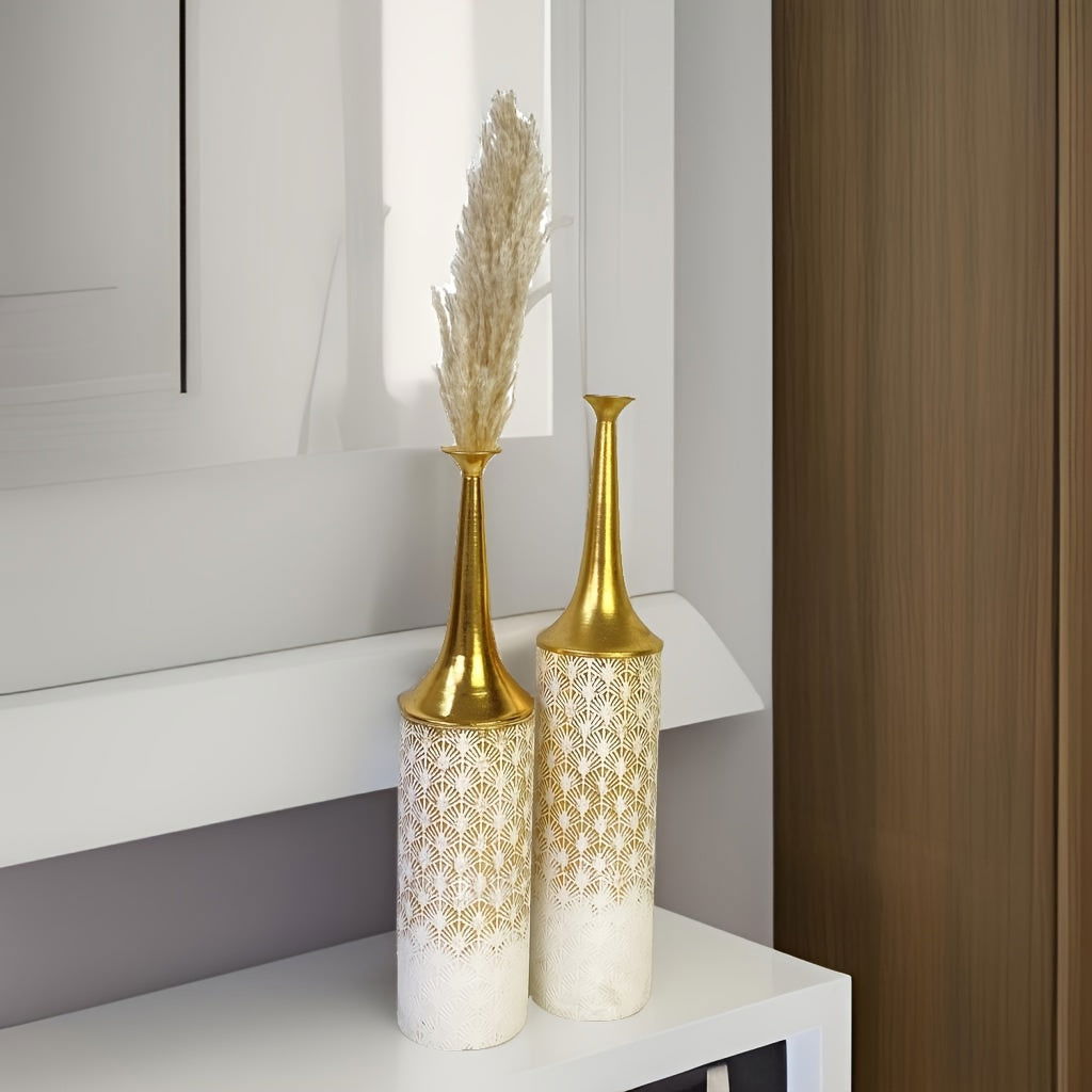 Two-piece Set Decorative Vase White Golden - Graceland Home and Living -  