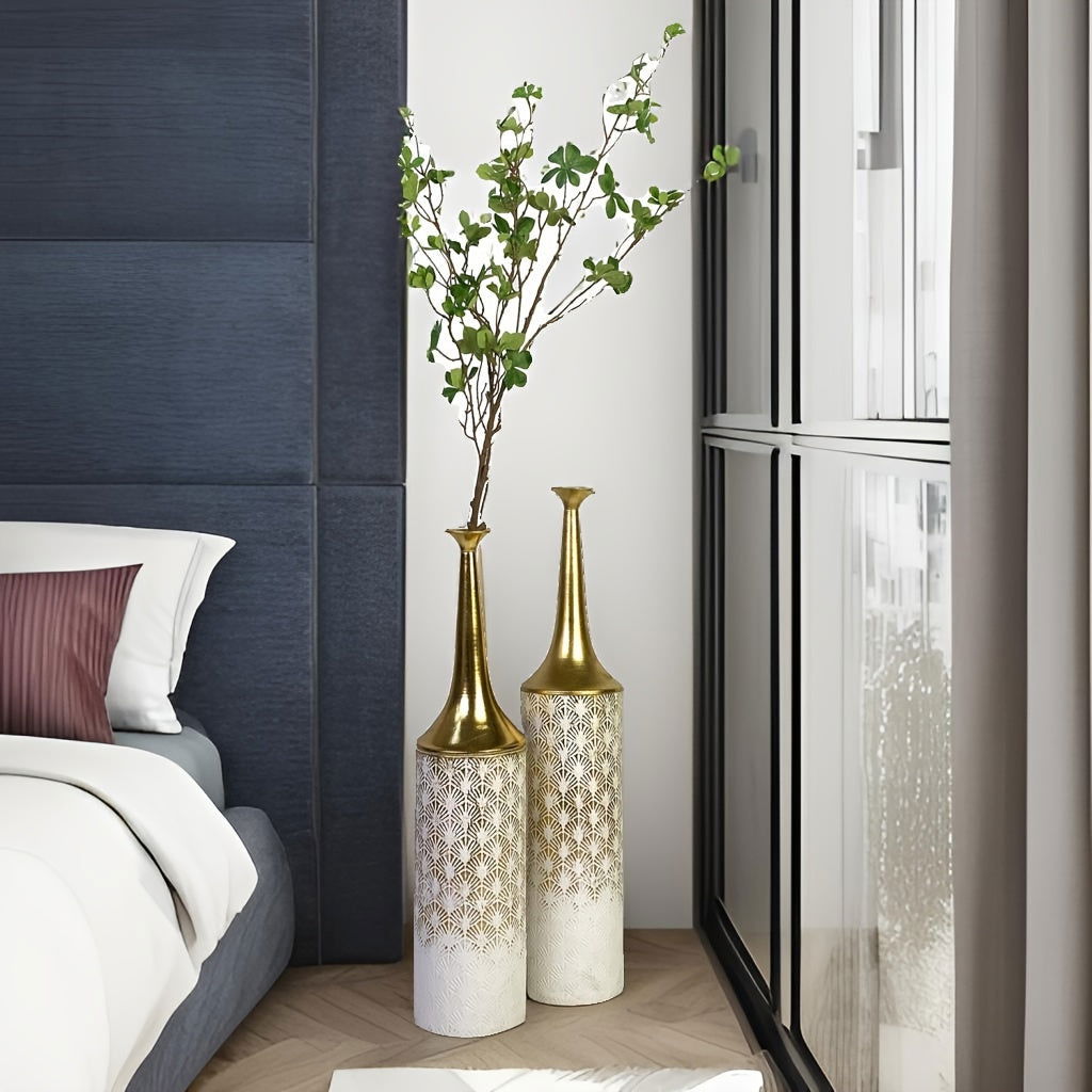 Two-piece Set Decorative Vase White Golden - Graceland Home and Living -  