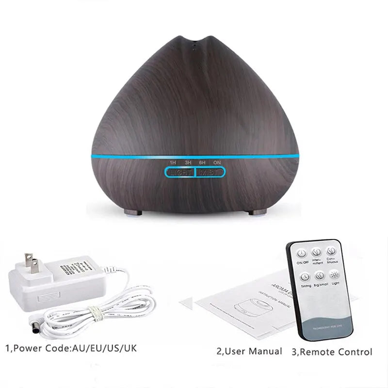 Ultrassonic Air Humidifier 550ml Essential Oil Aroma Diffuser With Wood Grain Remote Control - Graceland Home and Living -  