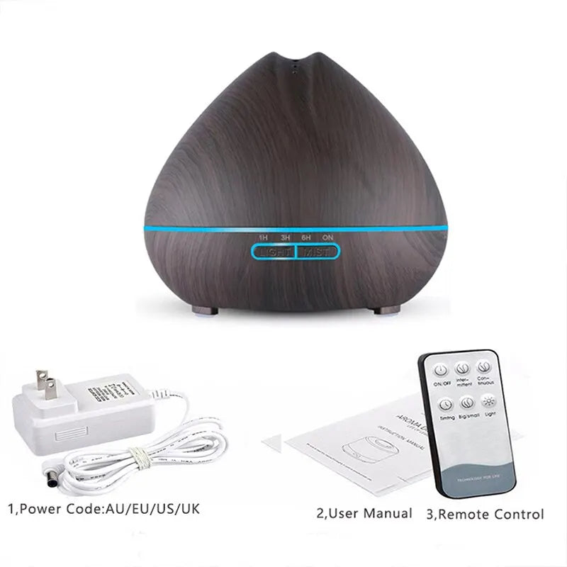 Ultrassonic Air Humidifier 550ml Essential Oil Aroma Diffuser With Wood Grain Remote Control - Graceland Home and Living -  