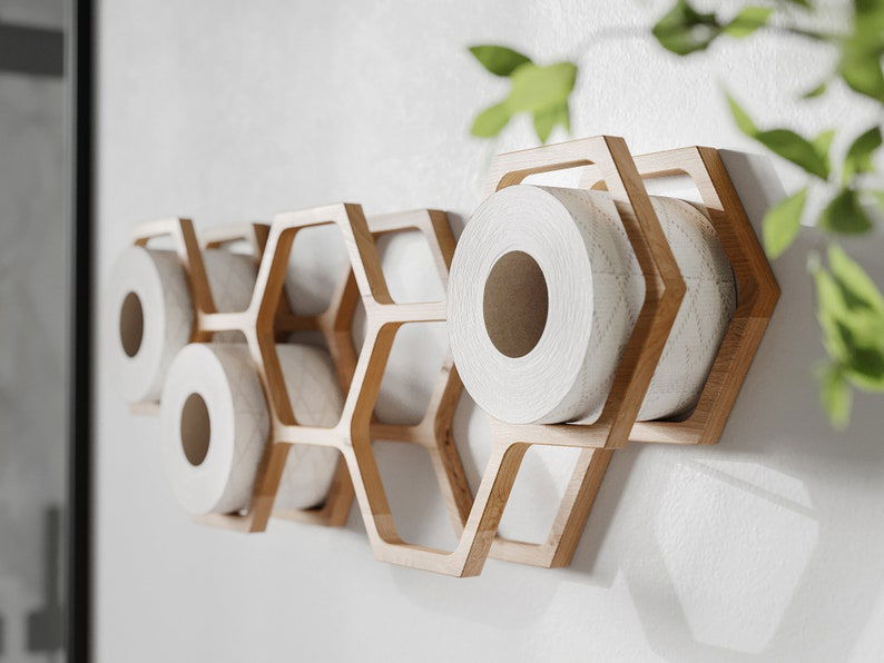 Wall Mount wooden Toilet Paper Holder Honeycomb roll rack - Graceland Home and Living -  