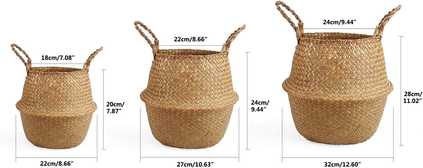 Woven Seagrass Belly Basket for Storage, Plant Pot Basket - Graceland Home and Living -  